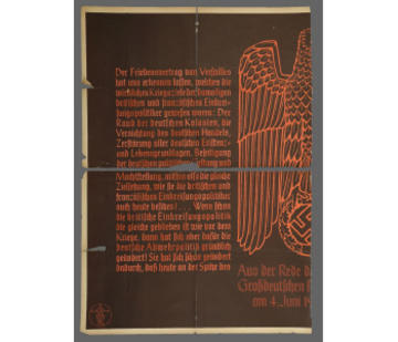 Eagle 1939 24 A portrait black poster - there is red writing and - on the far right - is one half of a decorative bird (an eagle).
